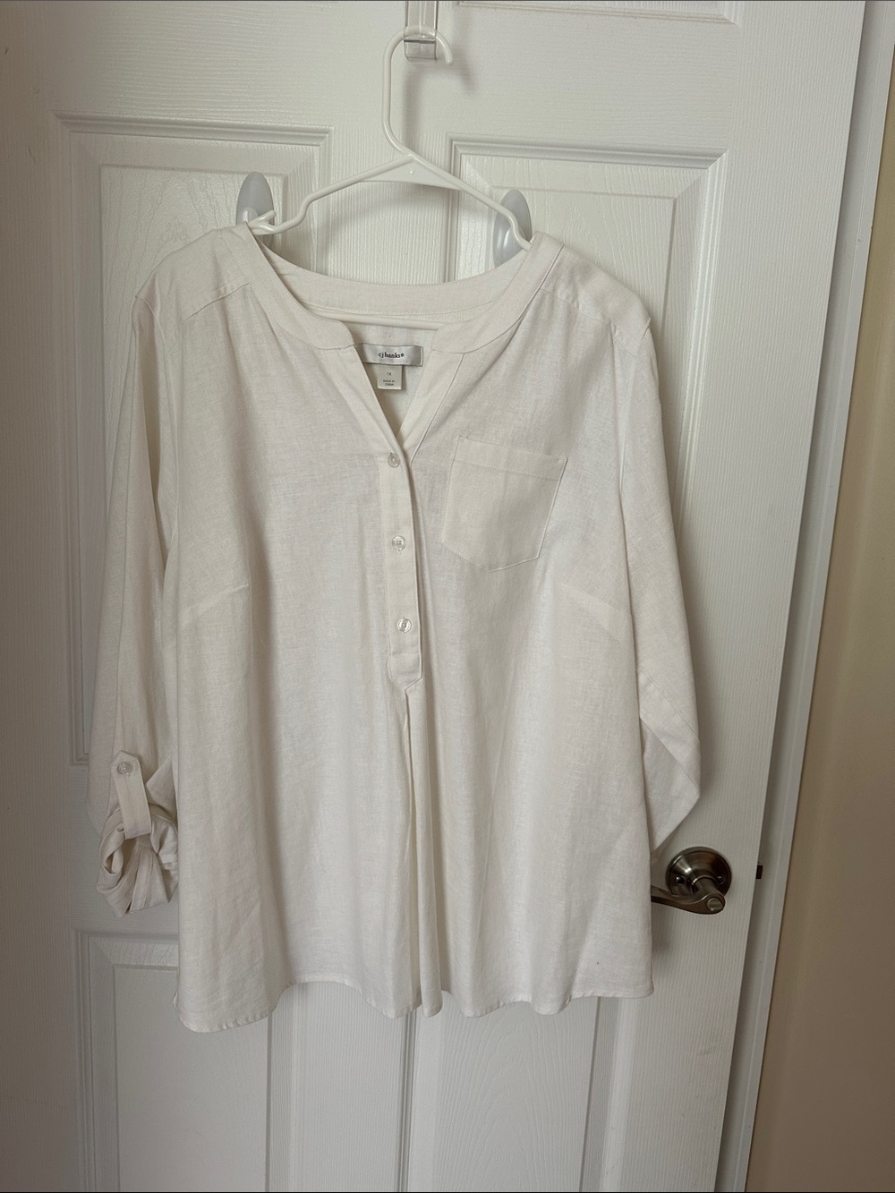 CJ Banks - Casual Women's White Button Henley Tunic